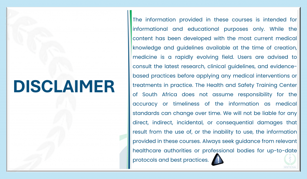 Training Only Disclaimer Sign Disclaimer and Course Navigation - HSTCSA Health And Safety Training